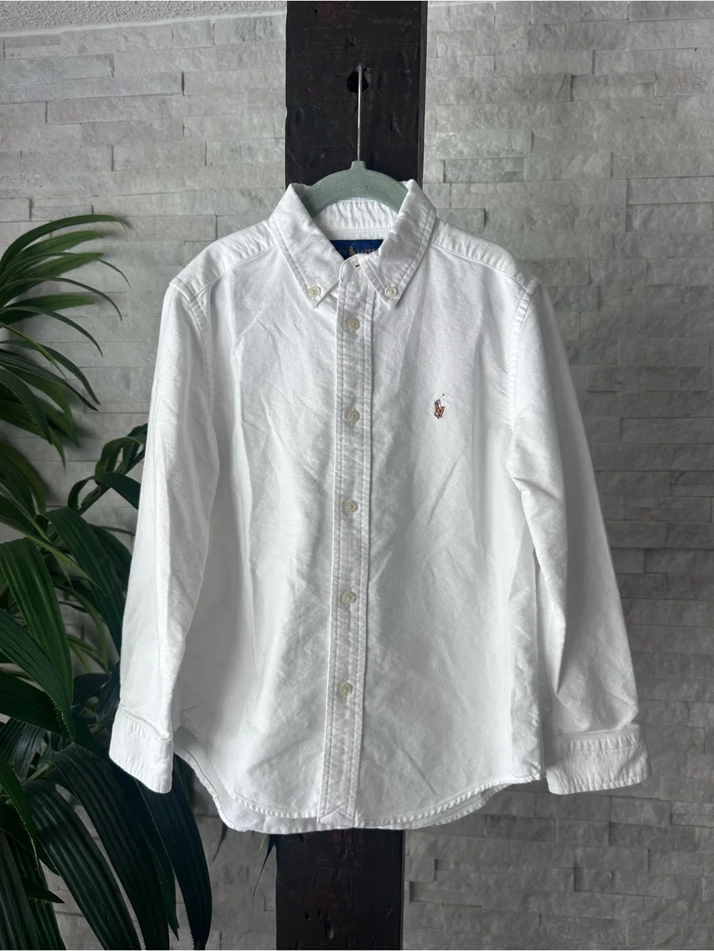 Ralph Lauren White Long-Sleeve Cotton Button-Down Shirt Pony Logo Size 7